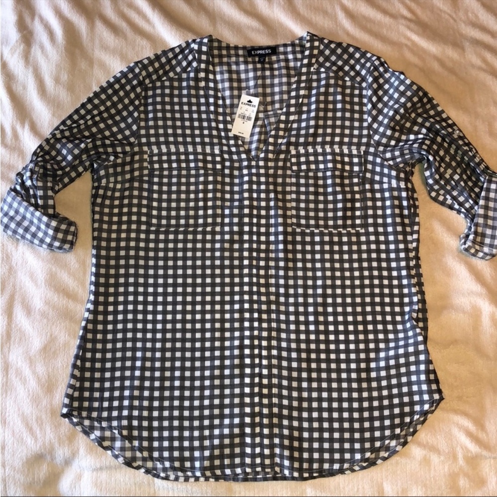 Express grey and off white checkered top nwt